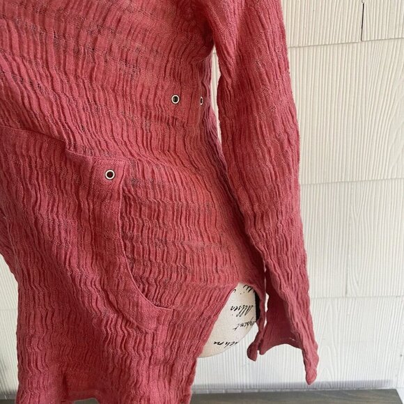 Chico’s Deep V-Neck Sheer Linen Scurunchy Hoodie Legenlook Women's Size 0 (H6) - Picture 10 of 13